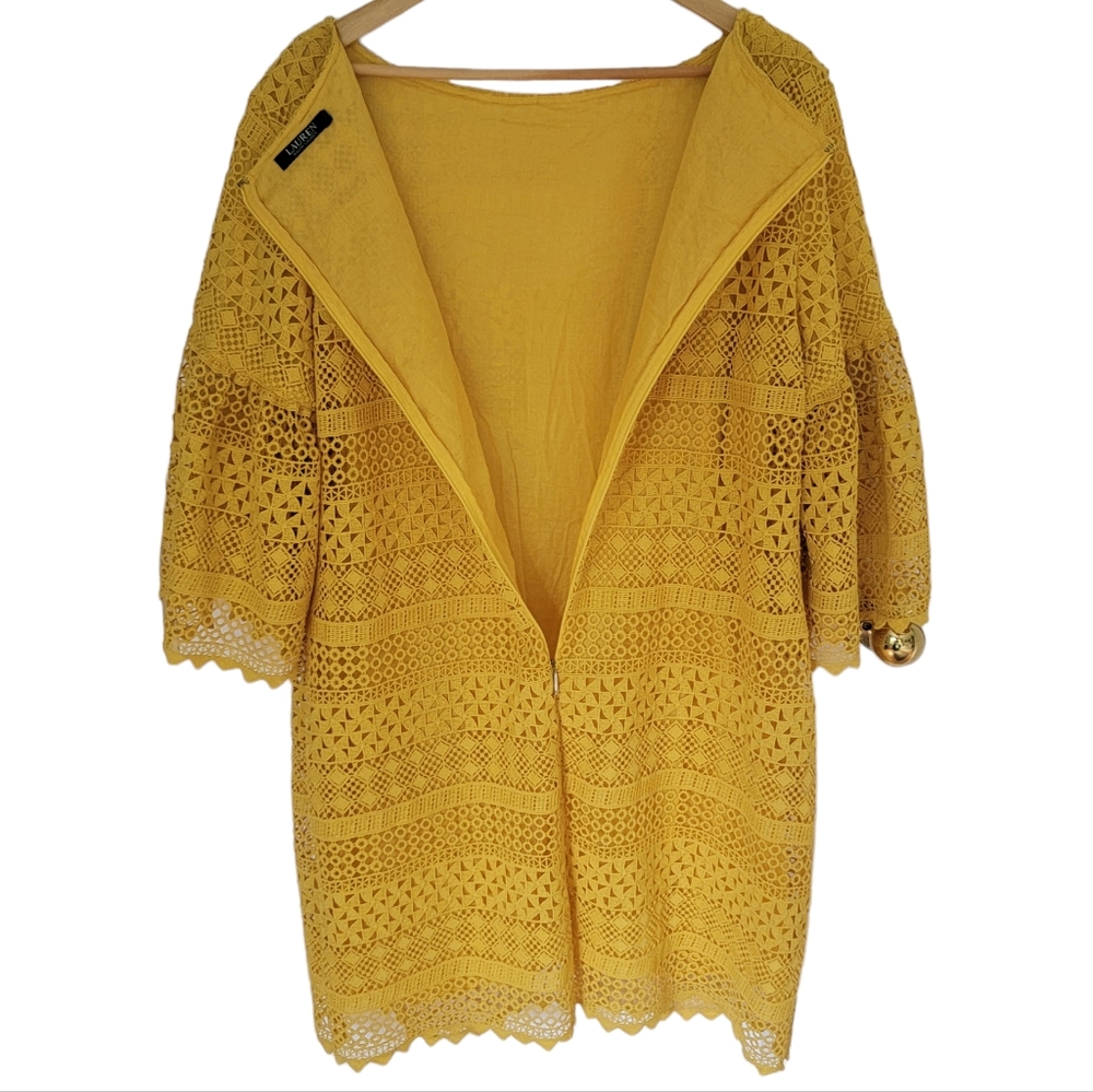 Lauren Ralph Lauren Yellow Bell Sleeve Shift Dress Crochet Lace Scallope… - Picture 5 of 16